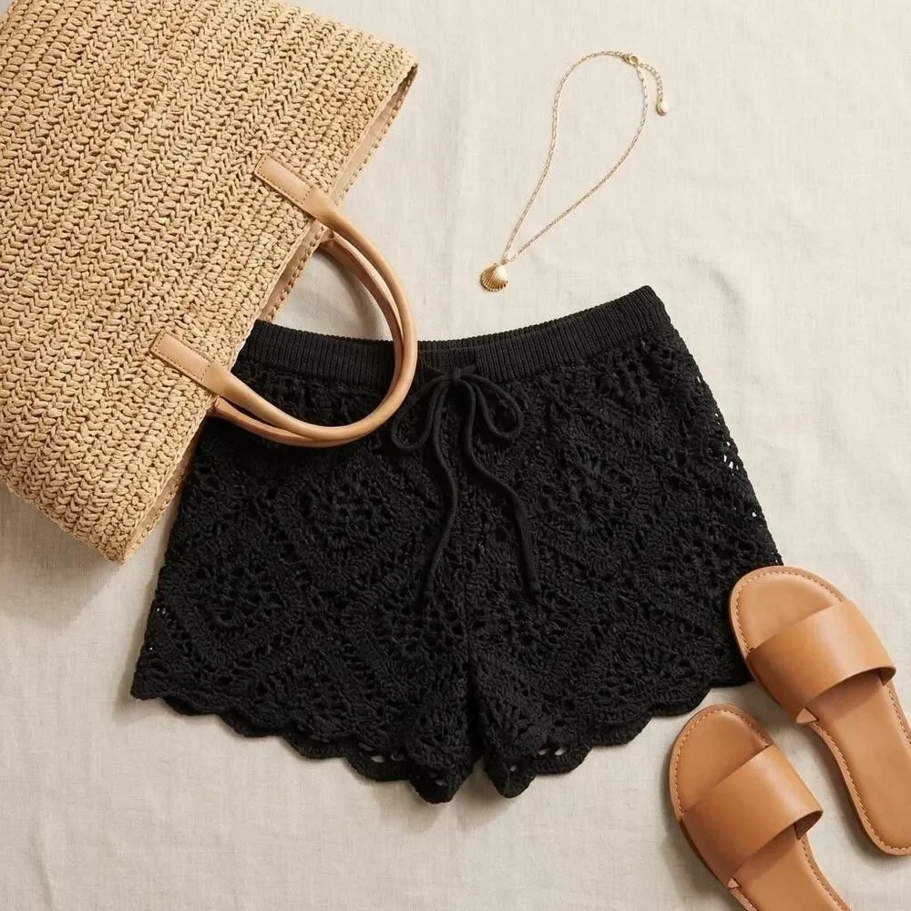 ⭐ Wild Fable Shorts Womens XL Black Crochet Beach Swim Cover Up Boho⭐ - Picture 2 of 10